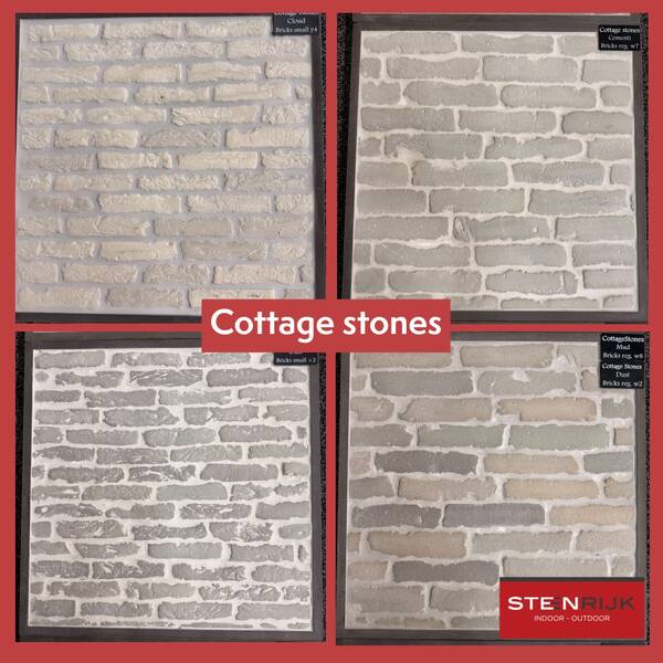 Cottage stones in vier staalpanelen met lichte, grijze en beige stenen bij Steenrijk Indoor - Outdoor in Sittard