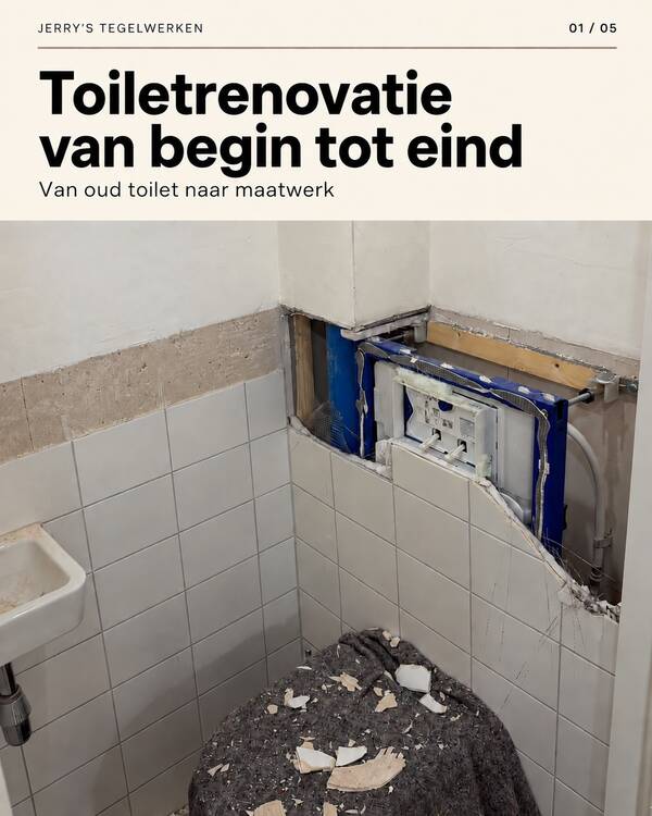 Toiletrenovatie met opengebroken tegelwand en vrijliggend inbouwreservoir bij Jerry's Tegelwerken in Amersfoort