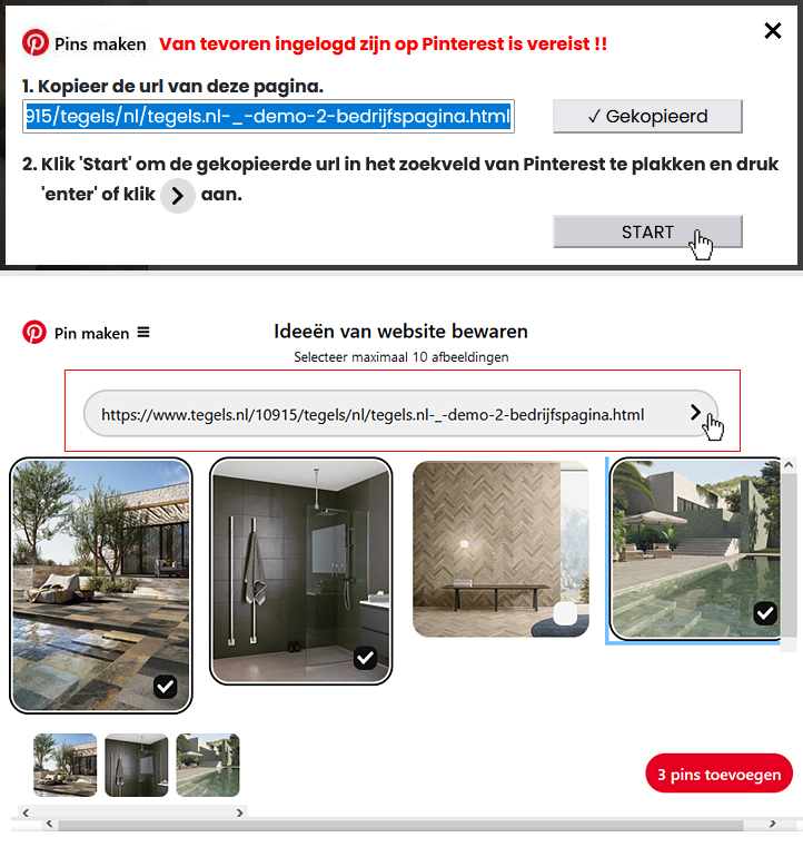 PINTEREST 'Pins maken' van de pagina bij TEGELS.NL